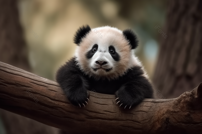 树干上可爱毛茸茸的熊猫宝宝高清背景图,高清,摄影图,摄影图片,图片大全,摄影图免费下载